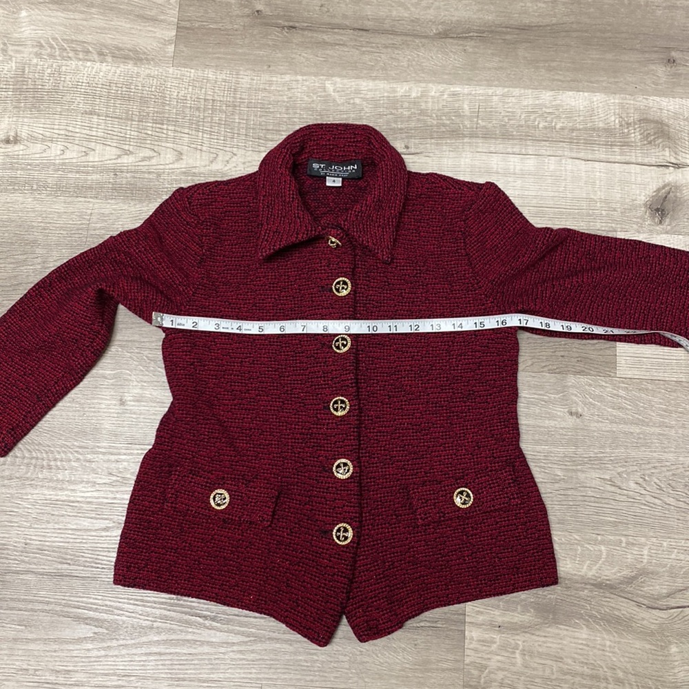 St John Collections by Marie Gray Crimson/Black/Metallic YarnTweed Blazer - Picture 6 of 14